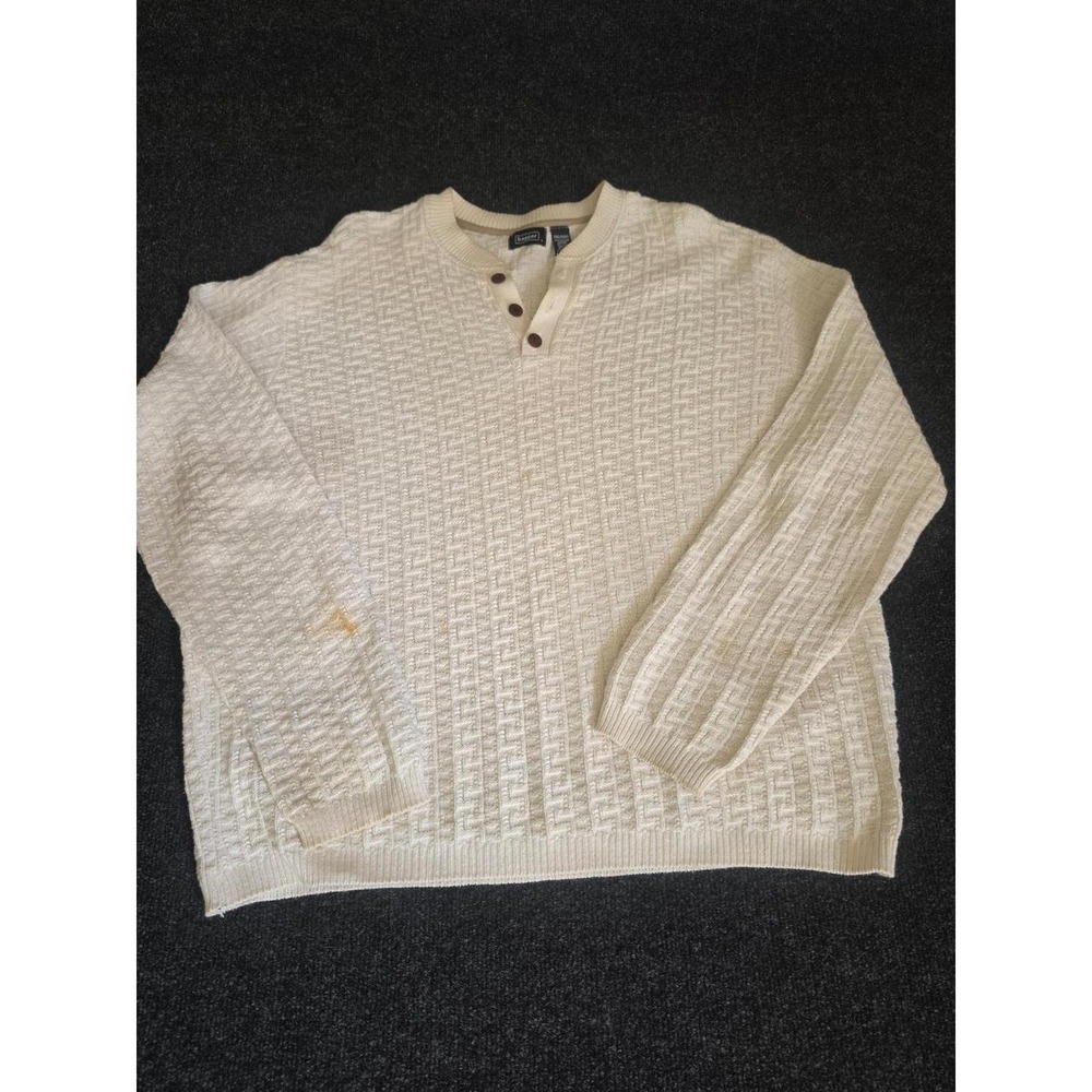 Haggar Mens XXL Cream Cotton Textured Knit Henley Sweater Long Sleeve Pullover